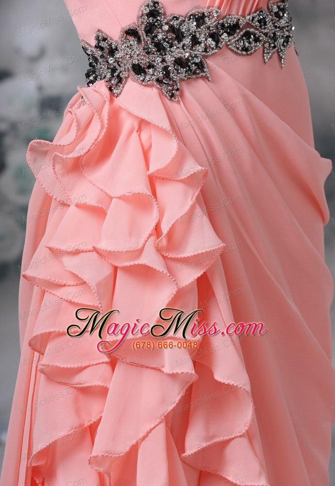 wholesale spencer iowa beaded decorate wasit ruched decorate one shoulder light pink chiffon floor-length for 2013 prom / evening dress