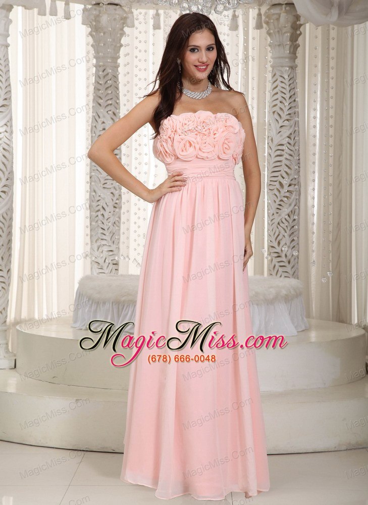 wholesale baby pink empire strapless floor-length chiffon hand made flowers prom dress