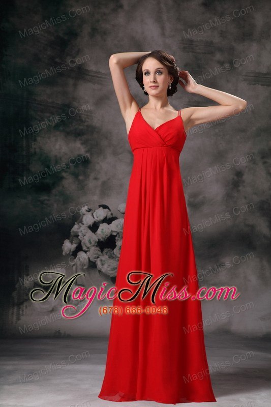 wholesale cute red empire straps cheap bridesmaid dress chiffon floor-length