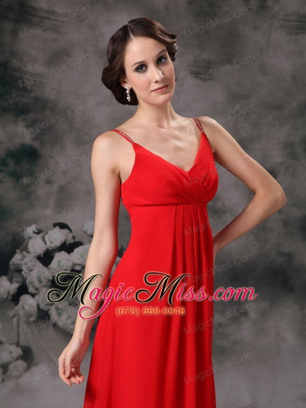 wholesale cute red empire straps cheap bridesmaid dress chiffon floor-length