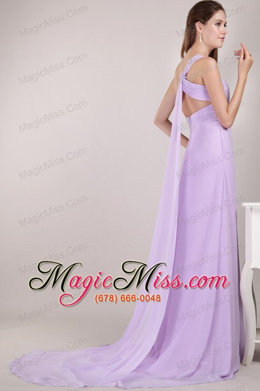 wholesale lavender empire one shoulder watteau train chiffon beading prom / party dress