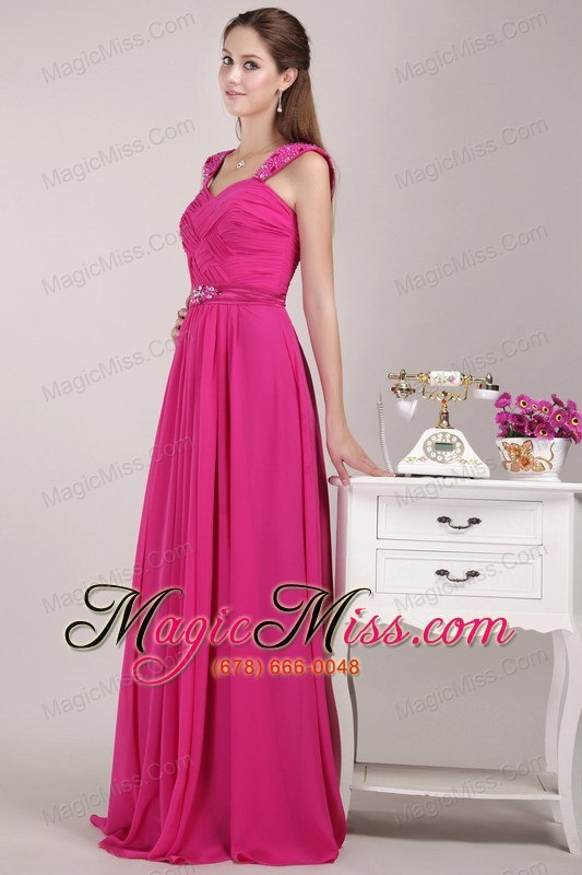 wholesale hot pink empire straps floor-length chiffon beading prom / pageant dress