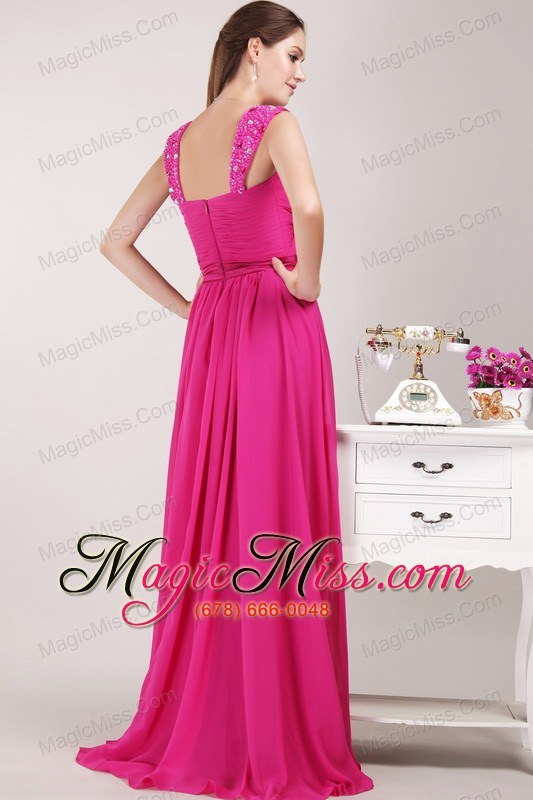 wholesale hot pink empire straps floor-length chiffon beading prom / pageant dress