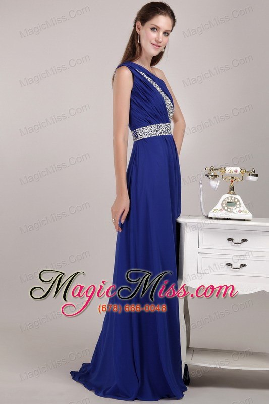 wholesale blue empire one shoulder floor-length chiffon sequins prom / evening dress