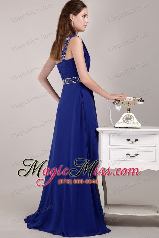 wholesale blue empire one shoulder floor-length chiffon sequins prom / evening dress