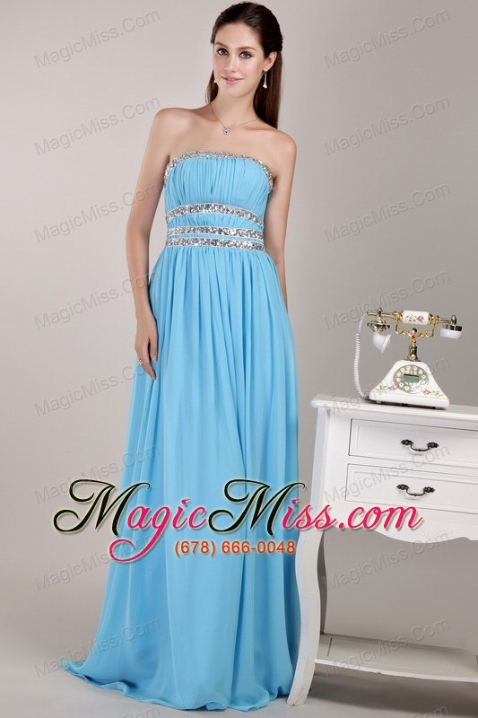 wholesale aqua blue empire strapless floor-length chiffon beading prom / party dress
