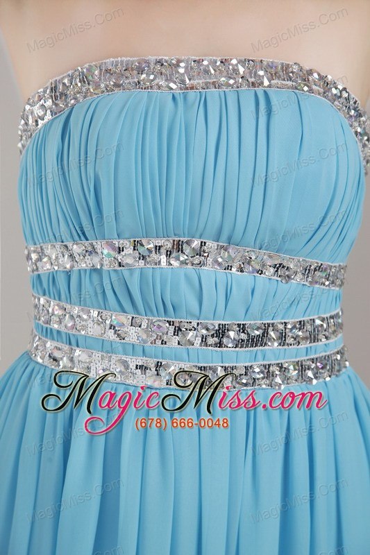wholesale aqua blue empire strapless floor-length chiffon beading prom / party dress