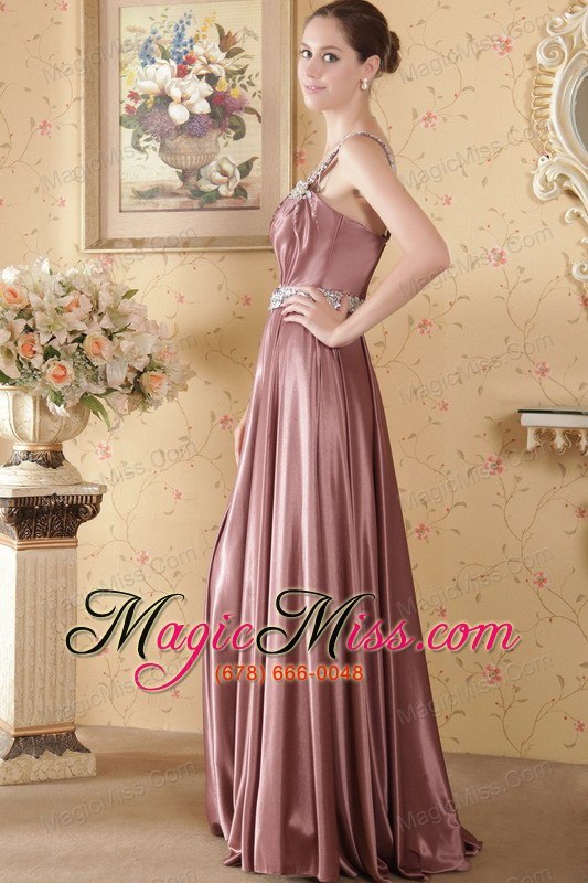 wholesale elegant empire one shoulder brush train elastic woven satin beading and ruch prom / graduation dress