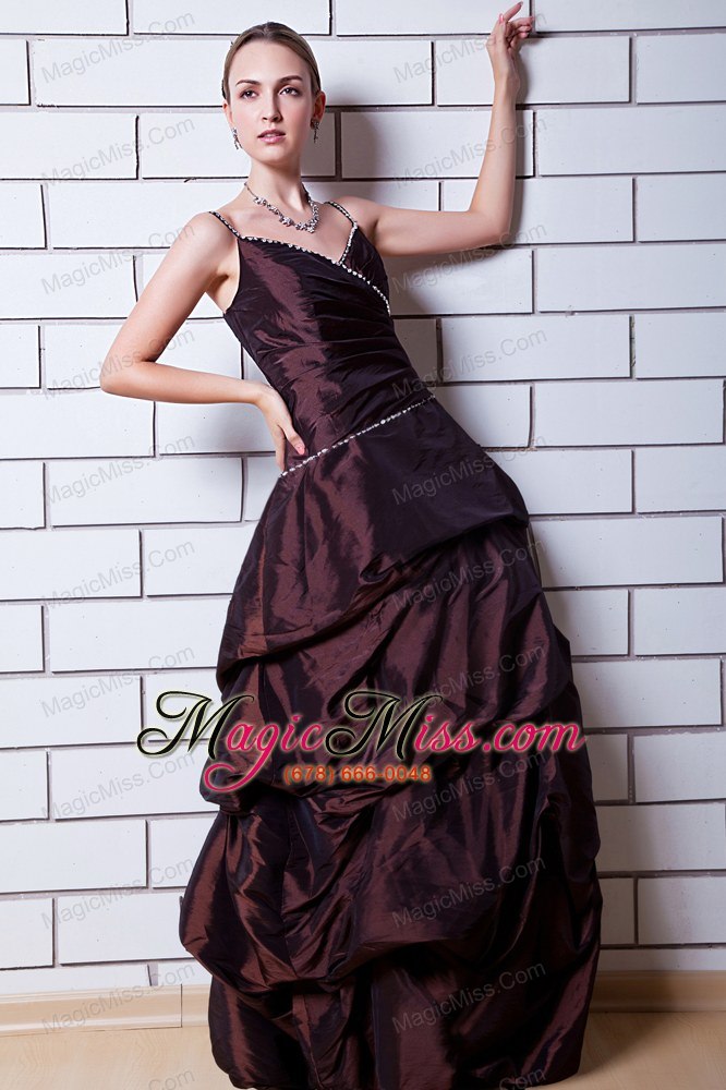 wholesale brown a-line straps floor-length taffeta beading prom dress