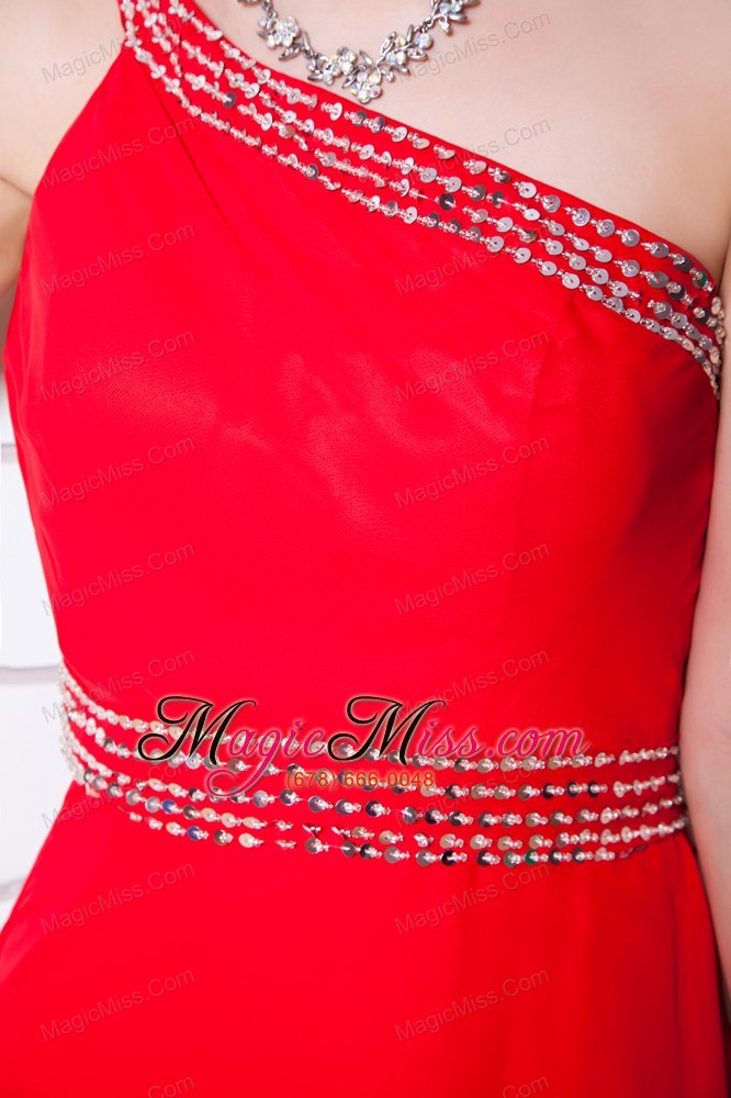 wholesale red empire one shoulder floor-length chiffon beading prom dress