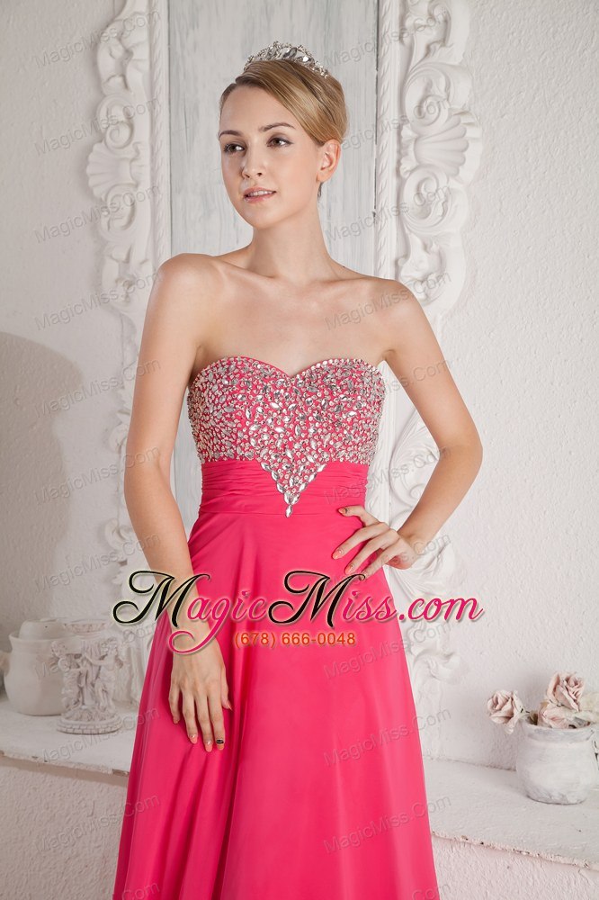 wholesale coral red empire sweetheart beading prom dress floor-length chiffon
