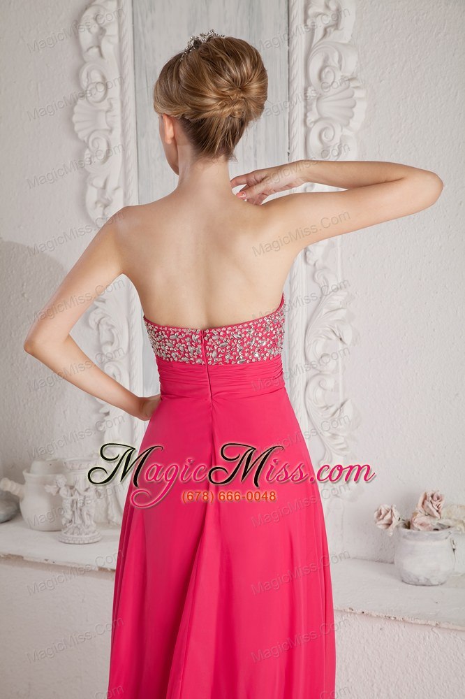 wholesale coral red empire sweetheart beading prom dress floor-length chiffon
