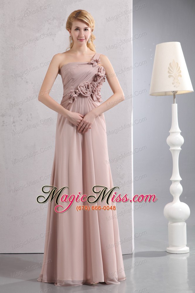 wholesale pink empire one shoulder floor-length chiffon hand made flowers prom dress