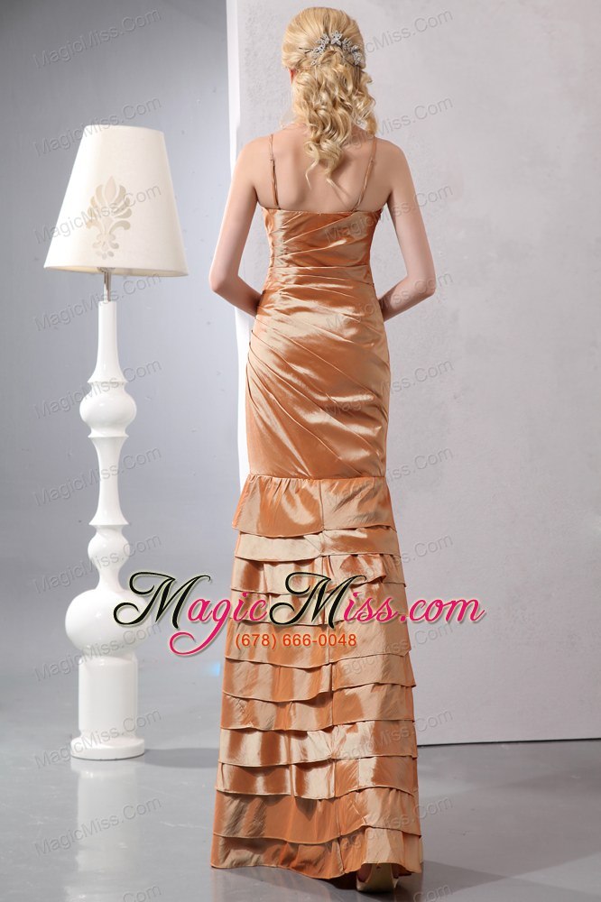 wholesale brown column straps floor-length taffeta beading prom dress