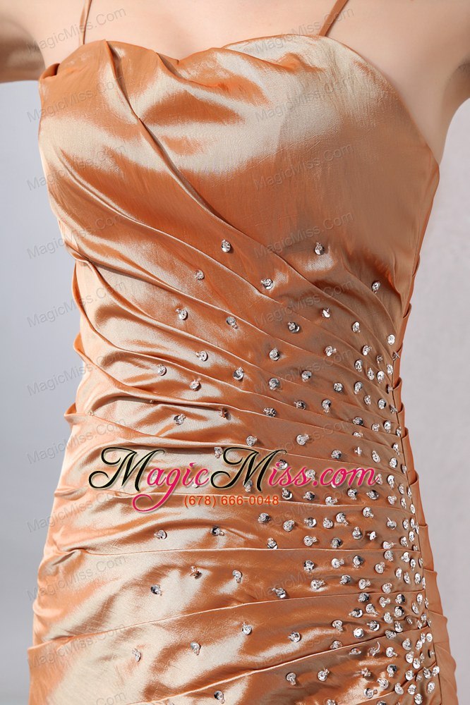 wholesale brown column straps floor-length taffeta beading prom dress
