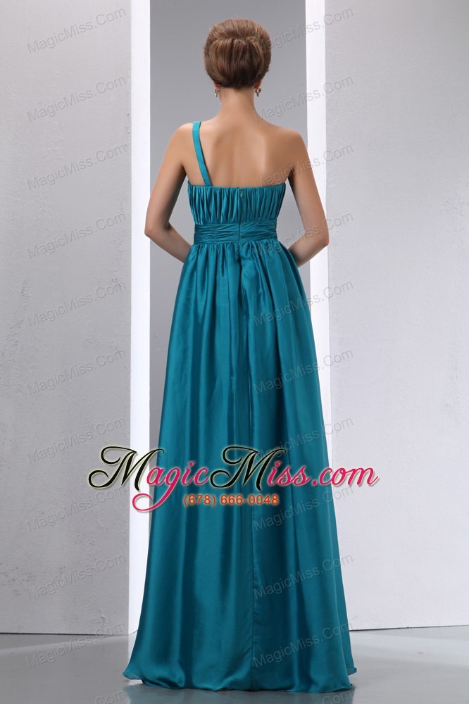 wholesale cheap teal prom dress empire one shoulder hand made flowers and ruch floor-length chiffon and elastic wove satin