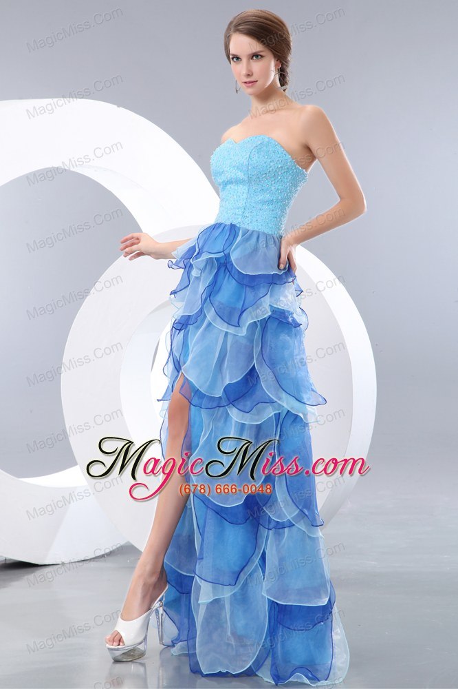 wholesale light blue empire sweetheart high-low organza beading prom / evening dress