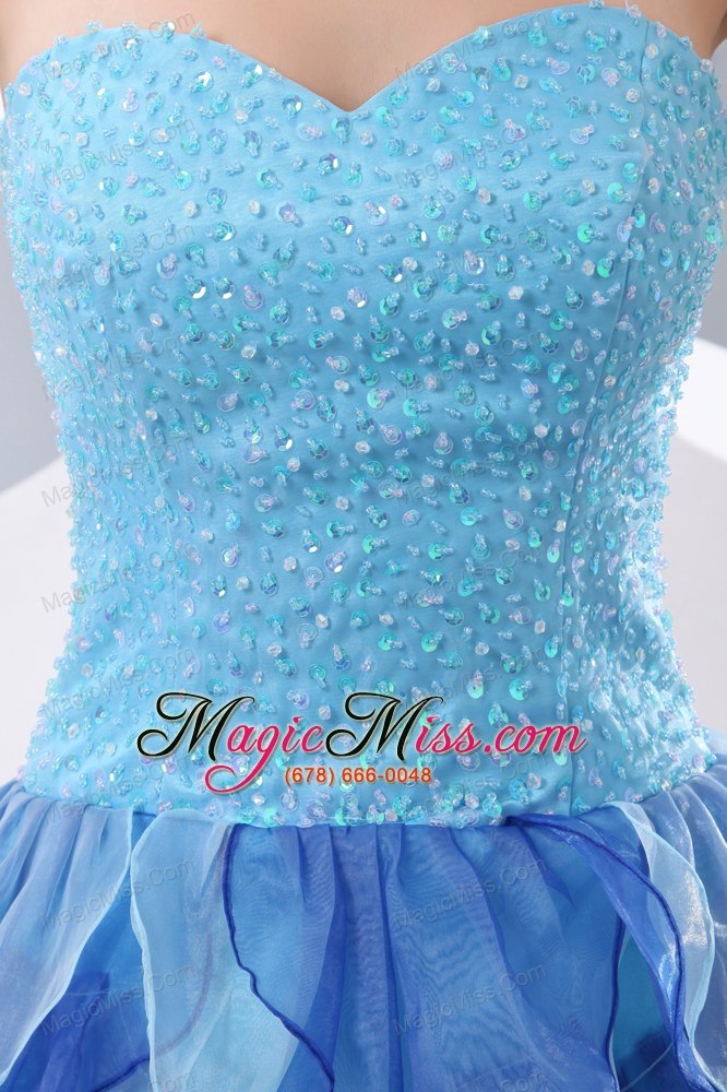 wholesale light blue empire sweetheart high-low organza beading prom / evening dress