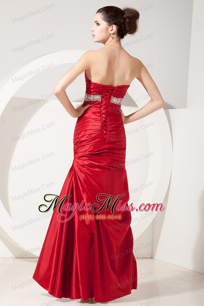 wholesale beautiful red mermaid sweetheart prom dress satin beading and ruch floor-length