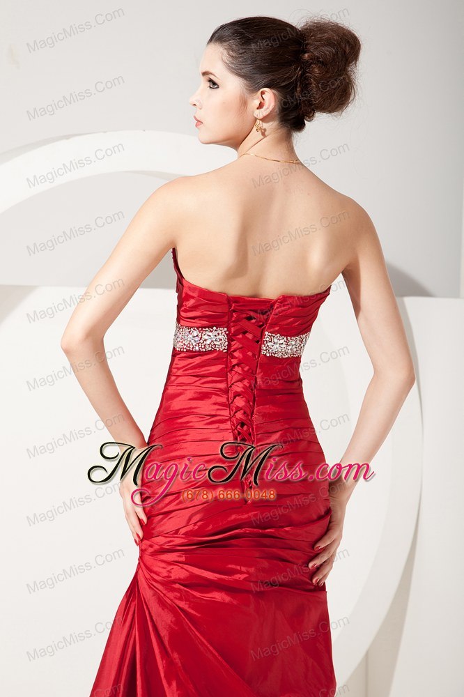 wholesale beautiful red mermaid sweetheart prom dress satin beading and ruch floor-length