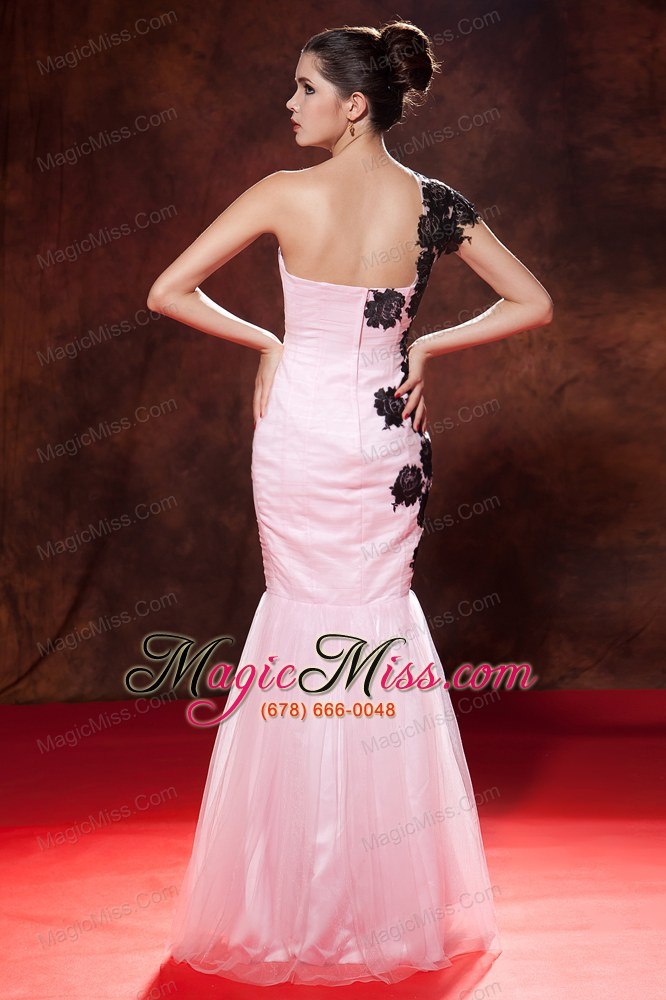 wholesale dramatic baby pink prom dress mermaid one shoulder embroidery floor-length organza