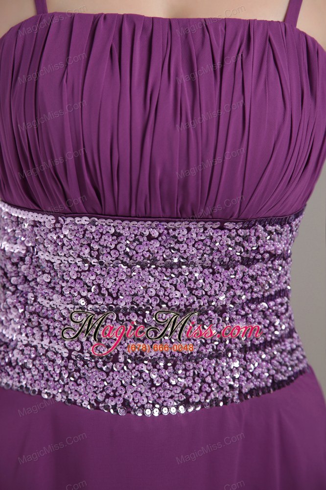 wholesale purple empire strap ankle-length chiffon ruch prom dress