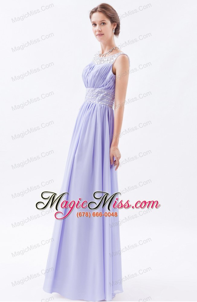 wholesale lilac column / sheath scoop floor-length chiffon beading prom dress