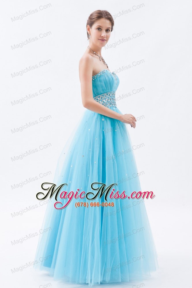 wholesale baby blue a-line / princess sweetheart floor-length tulle beading prom dress
