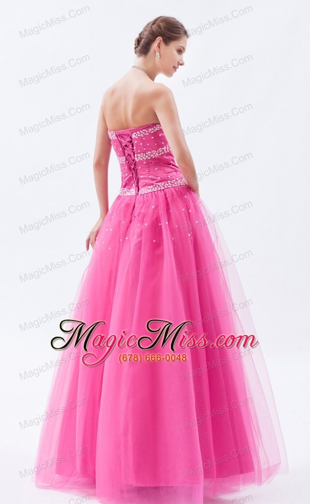 wholesale hot pink a-line / princess sweetheart floor-length tulle beading prom dress
