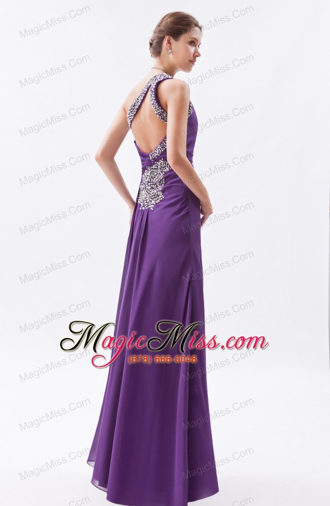 wholesale purple column / sheath one shoulder prom dress chiffon beading floor-length