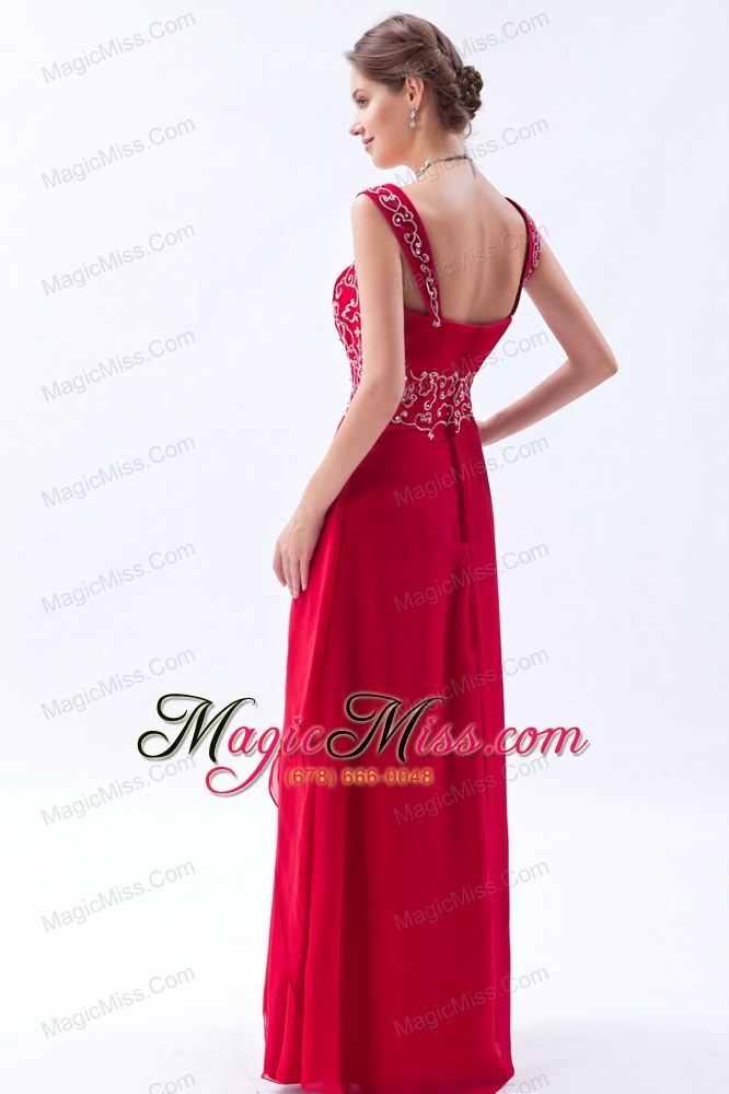 wholesale coral red empire straps prom dress beading floor-length chiffon