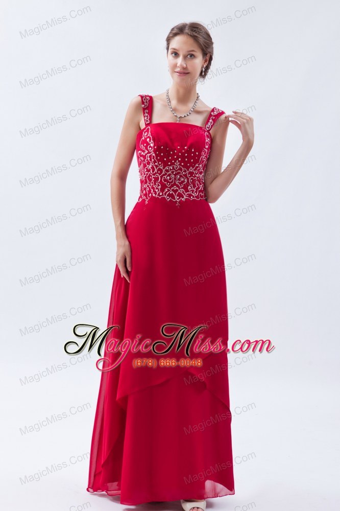 wholesale coral red empire straps prom dress beading floor-length chiffon