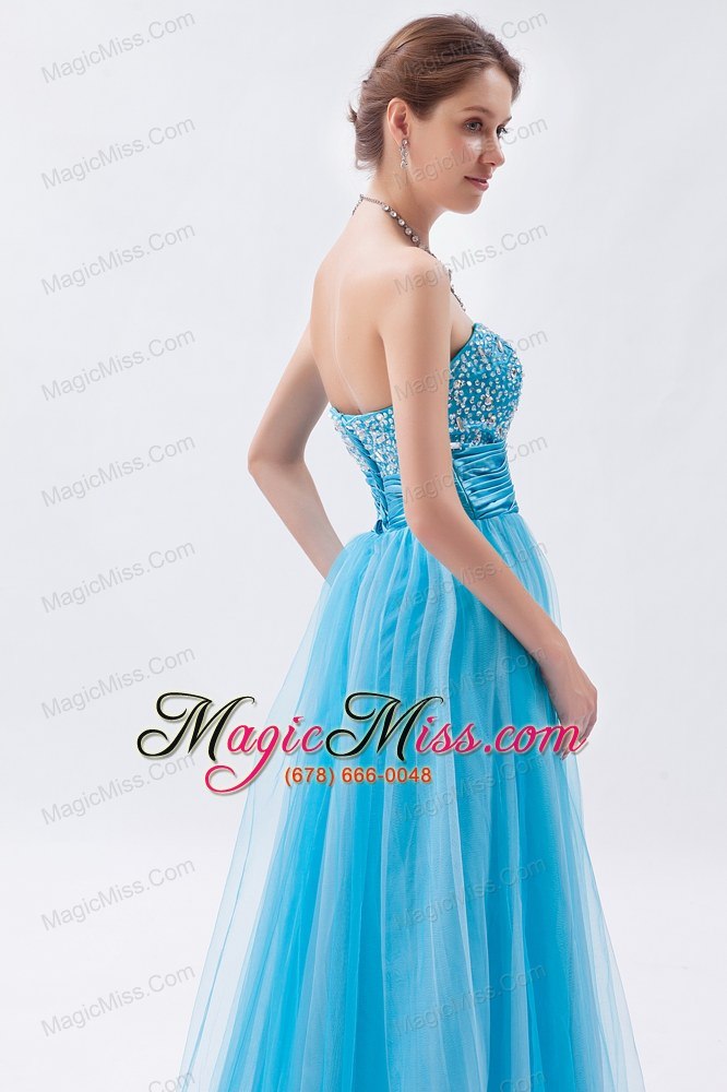 wholesale baby blue a-line / princess sweetheart prom dress tulle beading floor-length