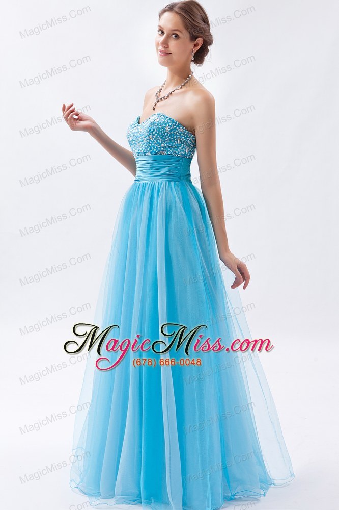 wholesale baby blue a-line / princess sweetheart prom dress tulle beading floor-length