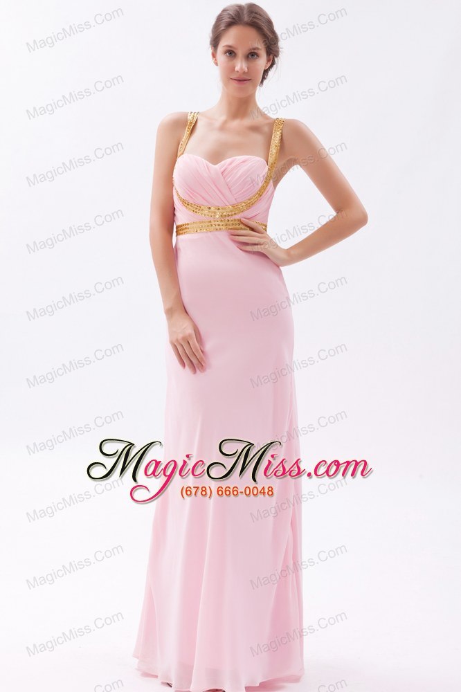 wholesale baby pink column / sheath straps prom dress chiffon sequins floor-length