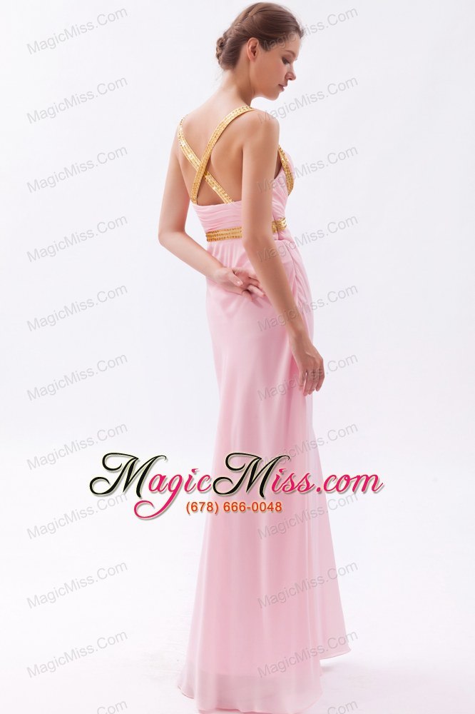 wholesale baby pink column / sheath straps prom dress chiffon sequins floor-length