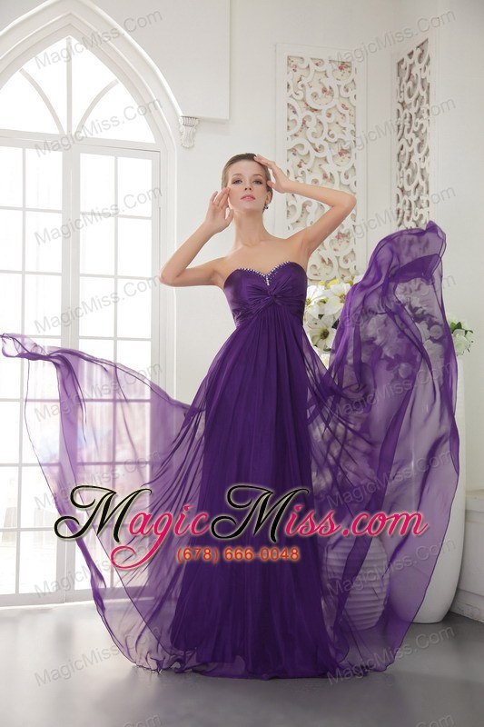 wholesale eggplant purple empire sweetheart floor-length chiffon beading prom / evening dress