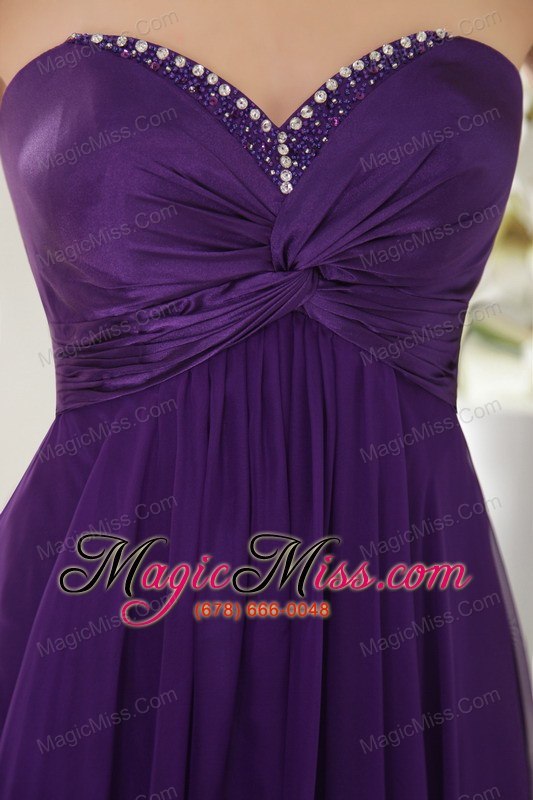 wholesale eggplant purple empire sweetheart floor-length chiffon beading prom / evening dress