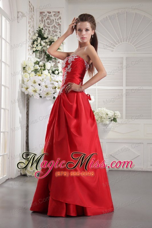 wholesale red a-line / princess strapless floor-length taffeta appliques prom/ evening dress