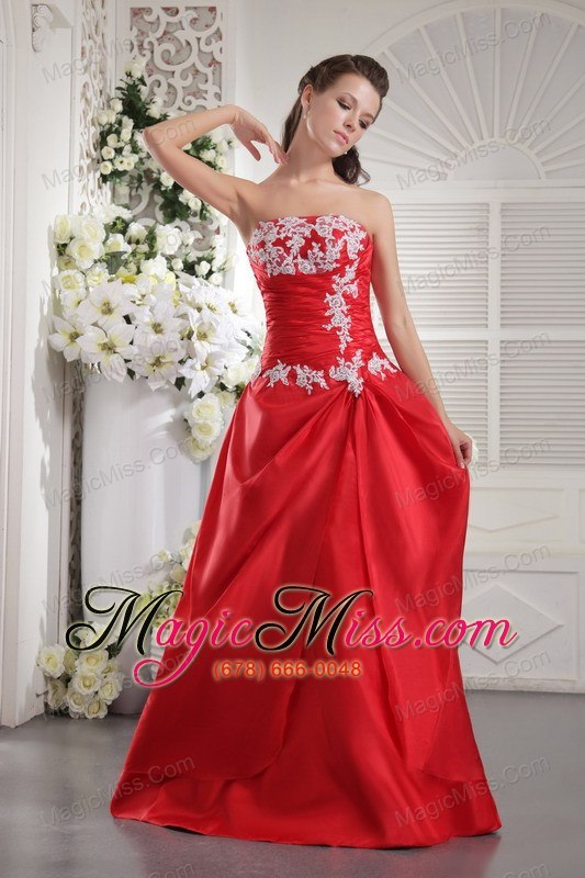 wholesale red a-line / princess strapless floor-length taffeta appliques prom/ evening dress