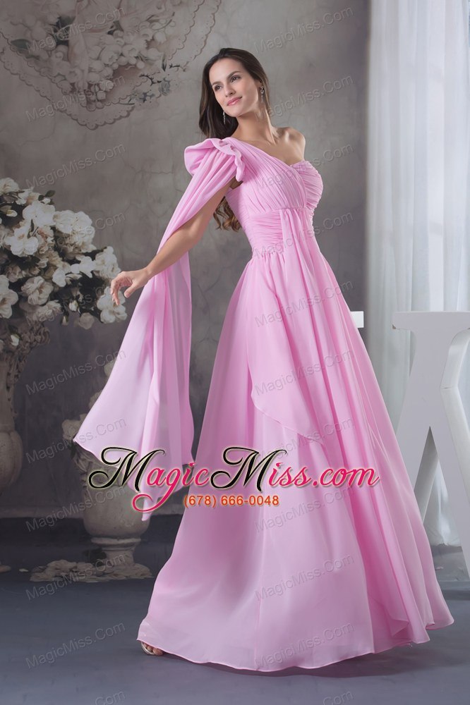 wholesale column ruching one shoulder watteau train long pink prom dress