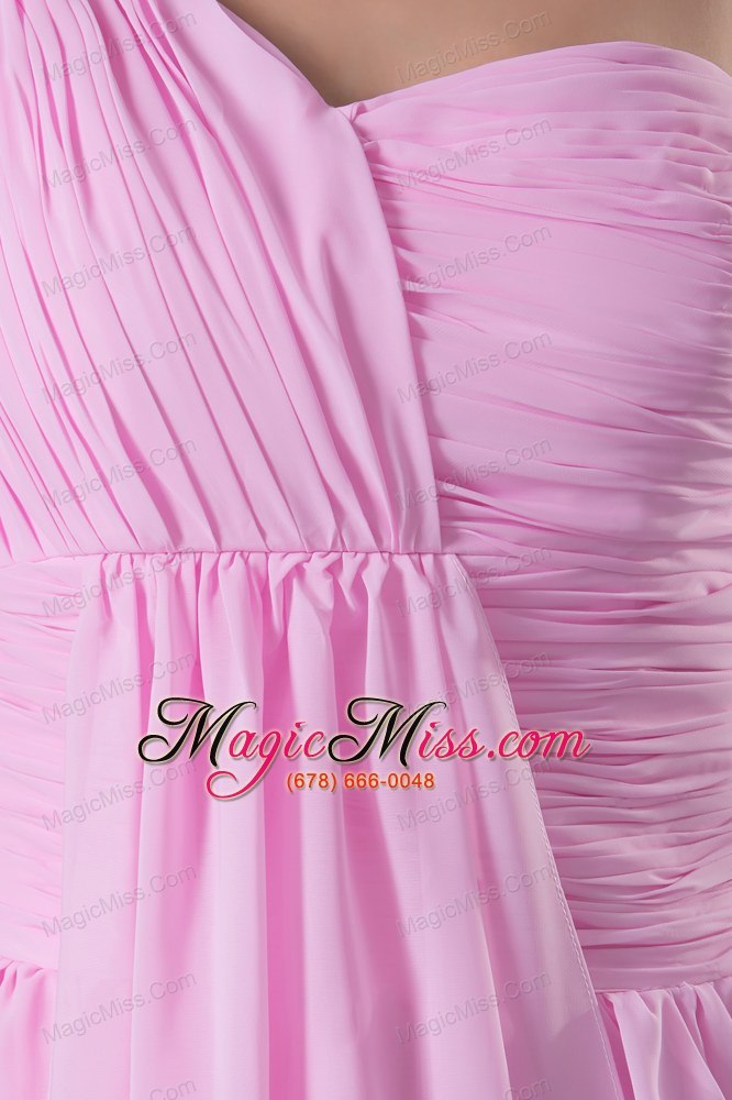 wholesale column ruching one shoulder watteau train long pink prom dress
