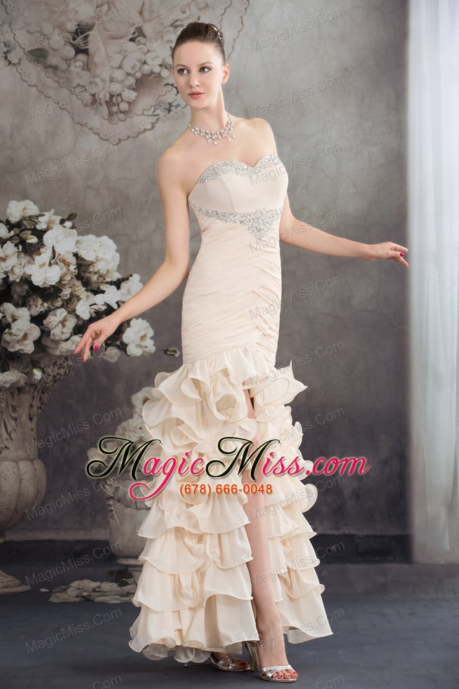 wholesale beading mermaid sweetheart ankle-length 2013 champagne prom dress