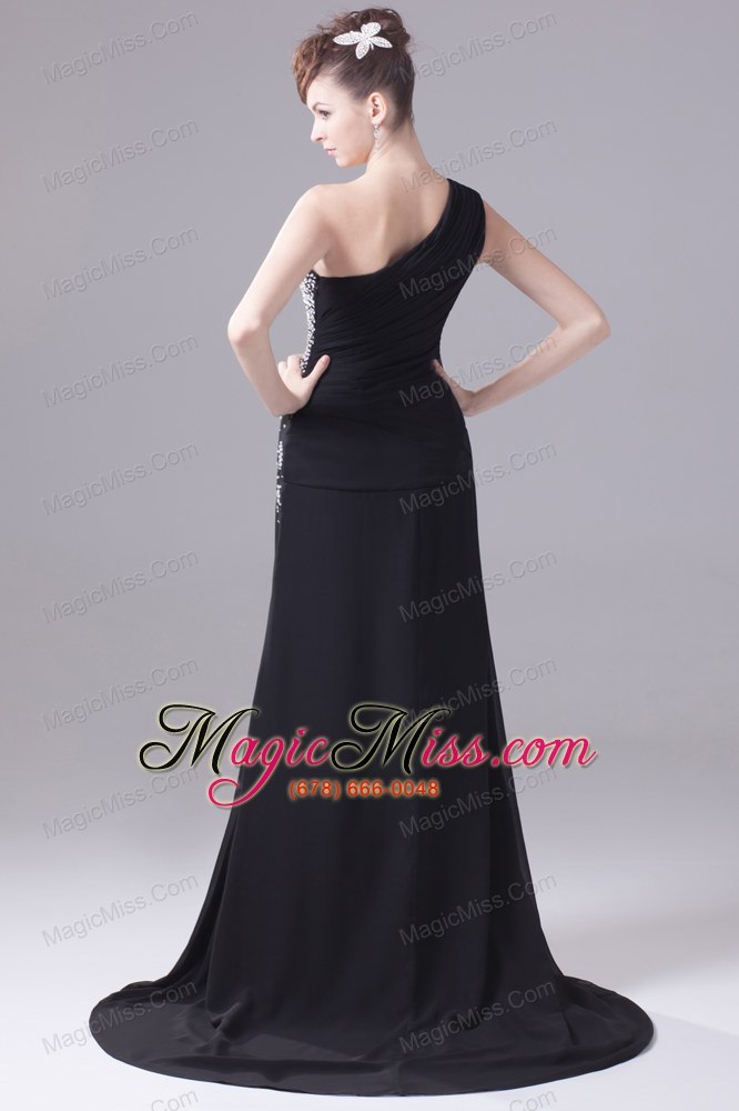 wholesale beading one shoulder high slit black prom dress