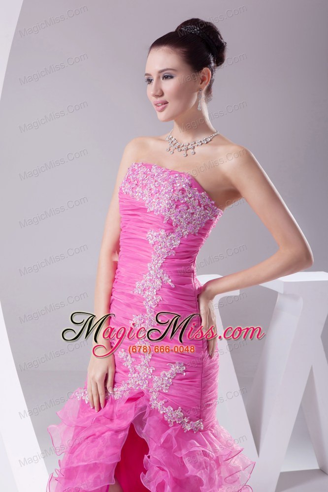 wholesale mermaid hot pink appliques ruching ruffled layers prom dress