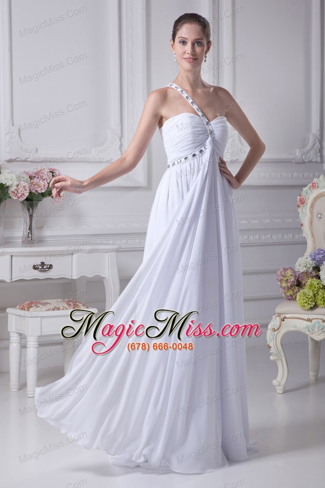 wholesale one shoulder beading ruching empire long wedding dress