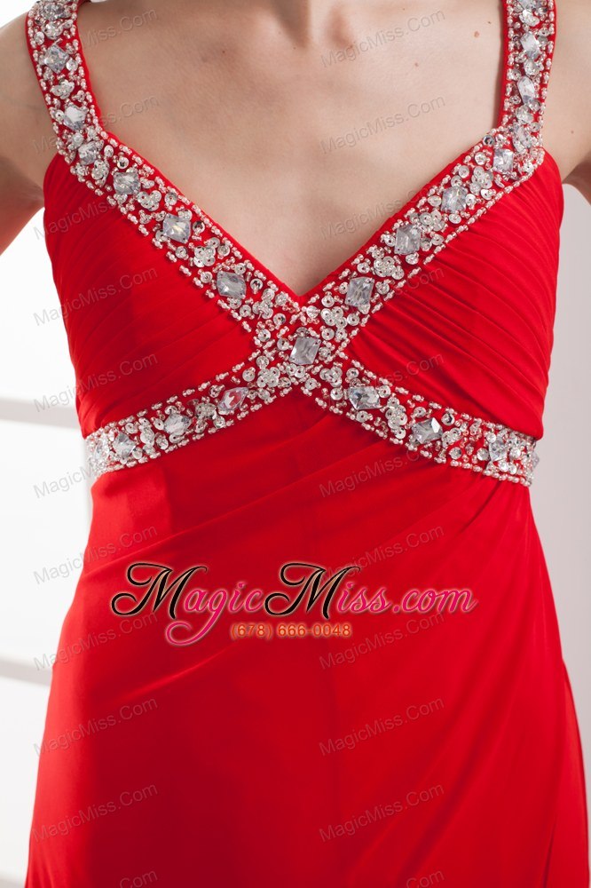 wholesale straps high slit empire beading long red prom dress