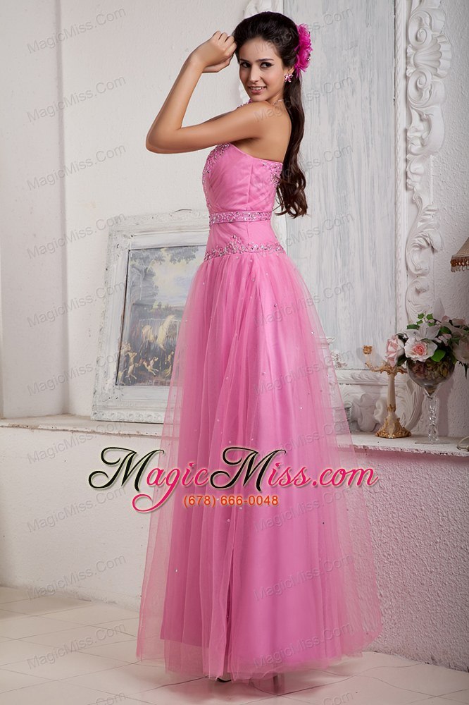 wholesale rose pink empire sweetheart floor-length tulle beading prom dress