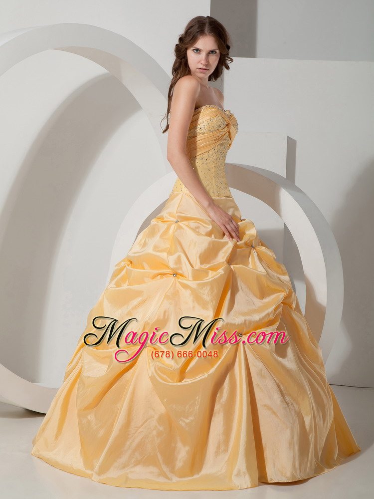 wholesale yellow ball gown sweetheart floor-length taffeta beading quinceanera dress