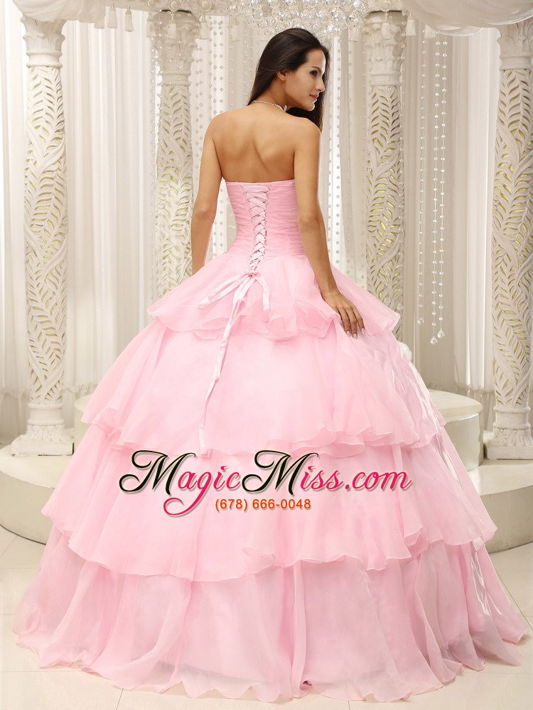 wholesale baby pink ruched bodice hand made flowers decorate waist for quinceanera dress